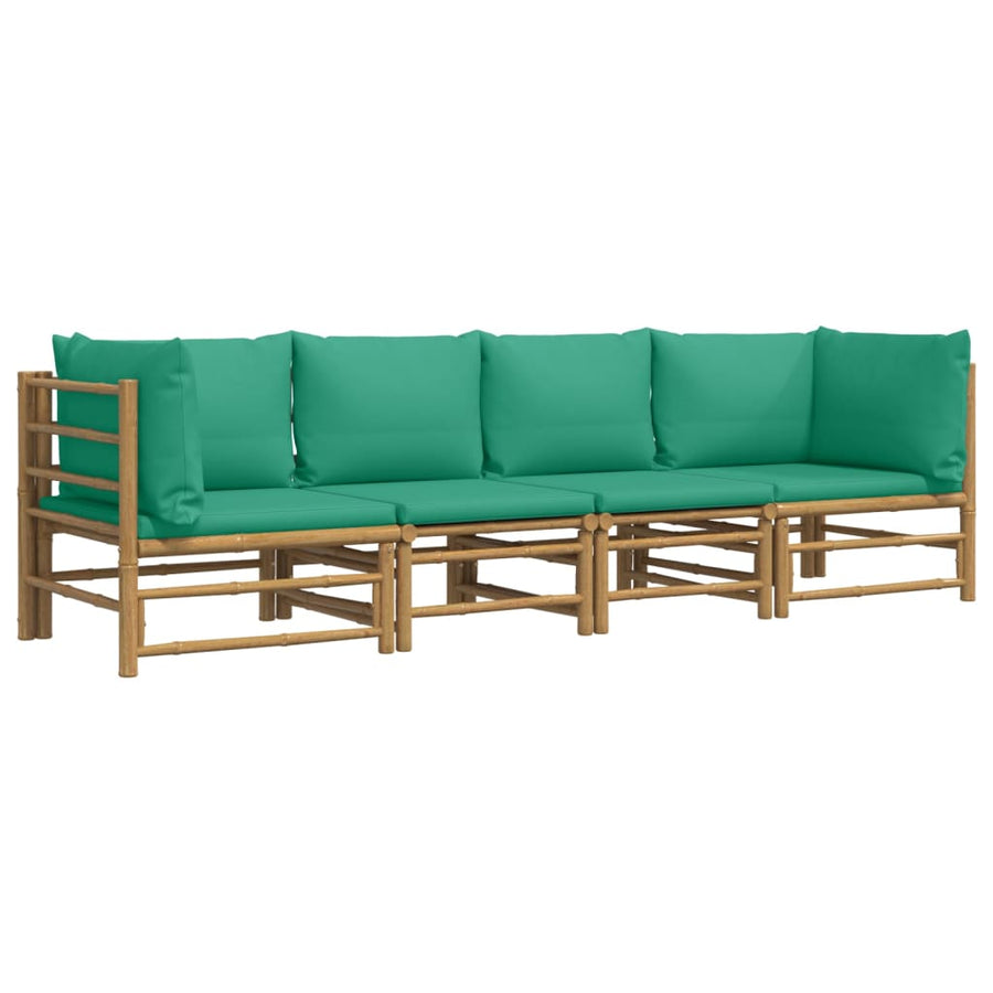 4-Delige Loungeset Met Kussens Bamboe Groen 2x hoek + 2x midden