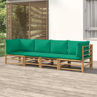 4-Delige Loungeset Met Kussens Bamboe Groen 2x hoek + 2x midden