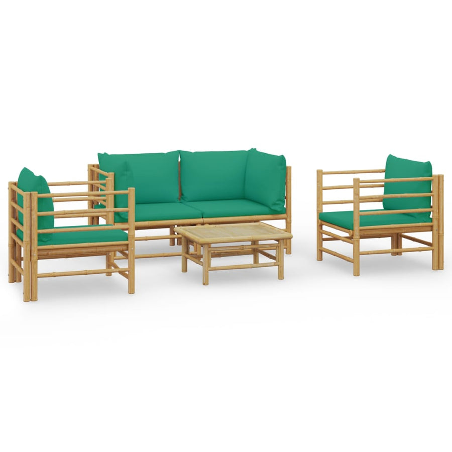 5-Delige Loungeset Met Kussens Bamboe Groen 2x corner + 2x chair + table