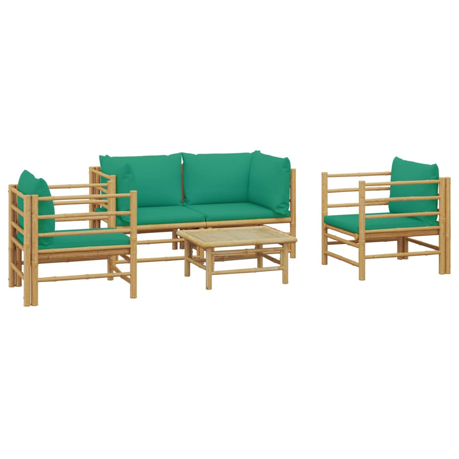 5-Delige Loungeset Met Kussens Bamboe Groen 2x corner + 2x chair + table