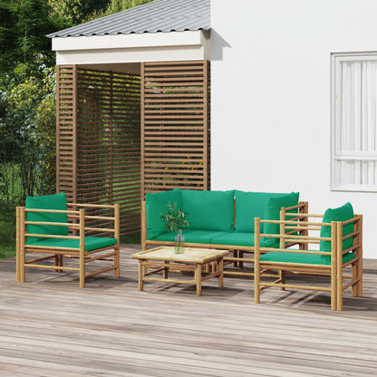 5-Delige Loungeset Met Kussens Bamboe Groen 2x corner + 2x chair + table