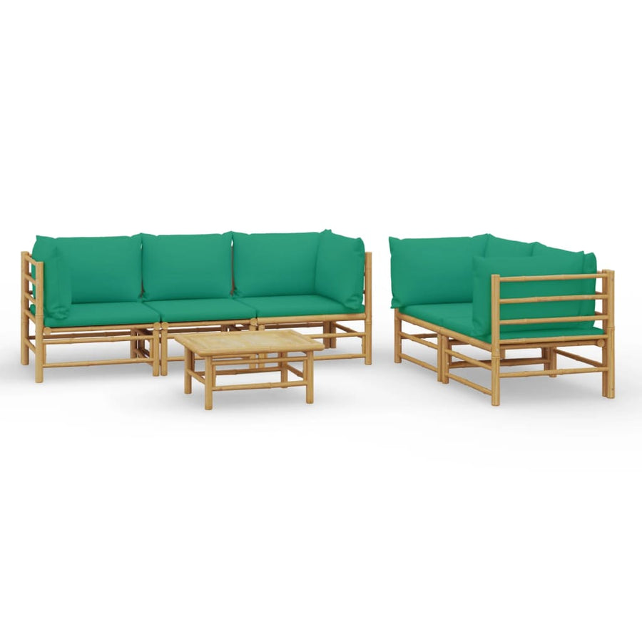 6-Delige Loungeset Met Kussens Bamboe Groen 4x hoek + midden + Tafel