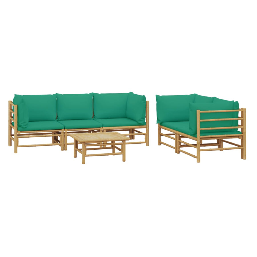 6-Delige Loungeset Met Kussens Bamboe Groen 4x hoek + midden + Tafel