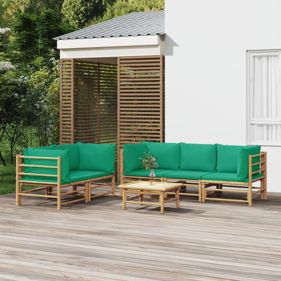 6-Delige Loungeset Met Kussens Bamboe Groen 4x hoek + midden + Tafel