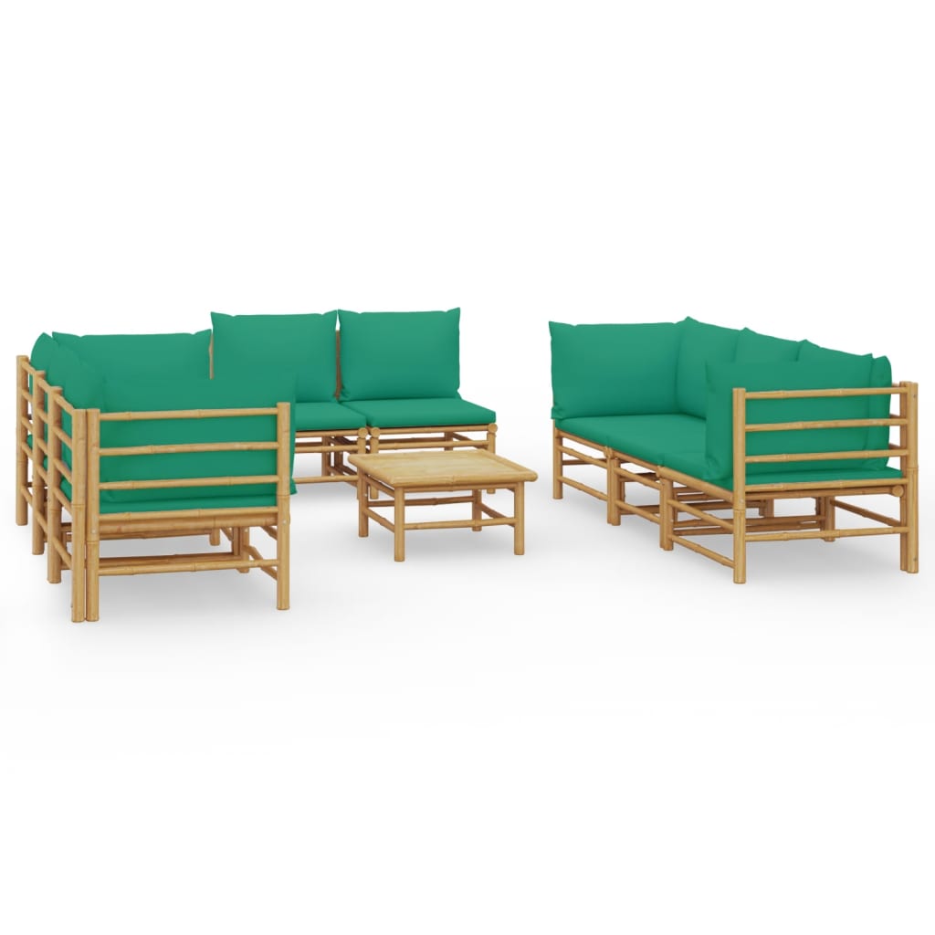 9-Delige Loungeset Met Kussens Bamboe Groen 4x hoek + 4x midden + Tafel