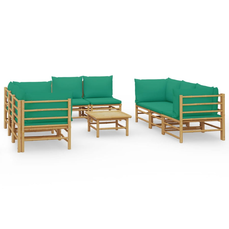 9-Delige Loungeset Met Kussens Bamboe Groen 4x hoek + 4x midden + Tafel