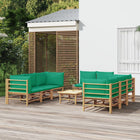 9-Delige Loungeset Met Kussens Bamboe Groen 4x hoek + 4x midden + Tafel