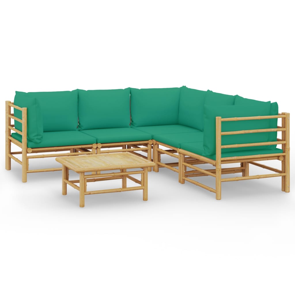 6-Delige Loungeset Met Kussens Bamboe Groen 3x hoek + 2x midden + Tafel