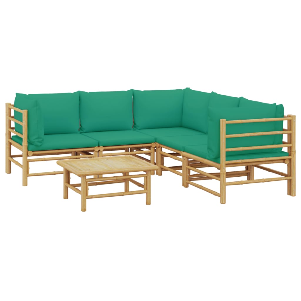6-Delige Loungeset Met Kussens Bamboe Groen 3x hoek + 2x midden + Tafel