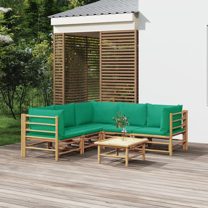 6-Delige Loungeset Met Kussens Bamboe Groen 3x hoek + 2x midden + Tafel