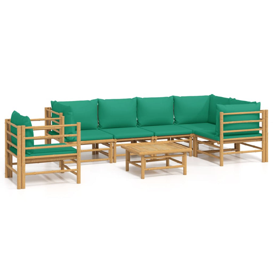 7-Delige Loungeset Met Kussens Bamboe Groen 3x corner + 2x middle + chair + table