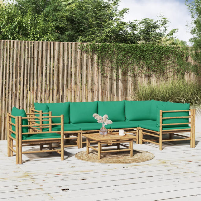 7-Delige Loungeset Met Kussens Bamboe Groen 3x corner + 2x middle + chair + table