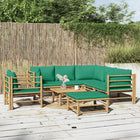 8-Delige Loungeset Met Kussens Bamboe Groen 3x corner + 2x middle + chair + footrest + table