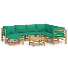 8-Delige Loungeset Met Kussens Bamboe Groen 3x hoek + 3x midden + voetensteun + Tafel