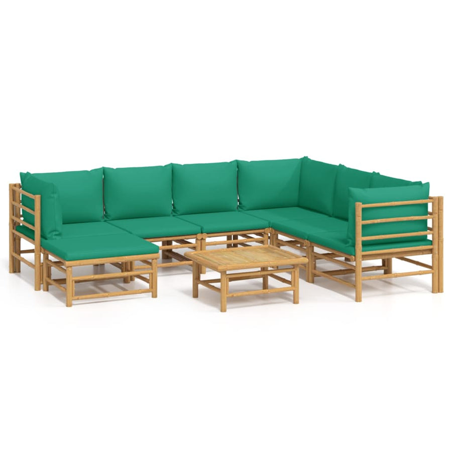 8-Delige Loungeset Met Kussens Bamboe Groen 3x hoek + 3x midden + voetensteun + Tafel