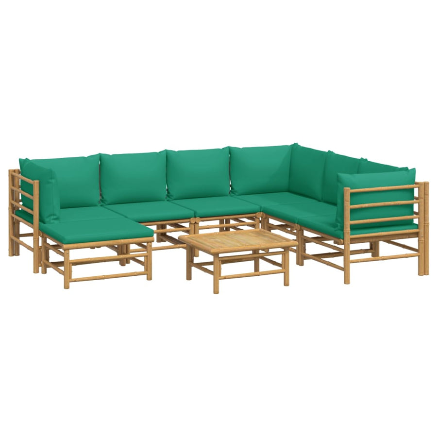 8-Delige Loungeset Met Kussens Bamboe Groen 3x hoek + 3x midden + voetensteun + Tafel