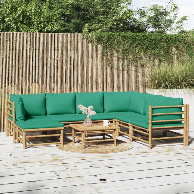 8-Delige Loungeset Met Kussens Bamboe Groen 3x hoek + 3x midden + voetensteun + Tafel