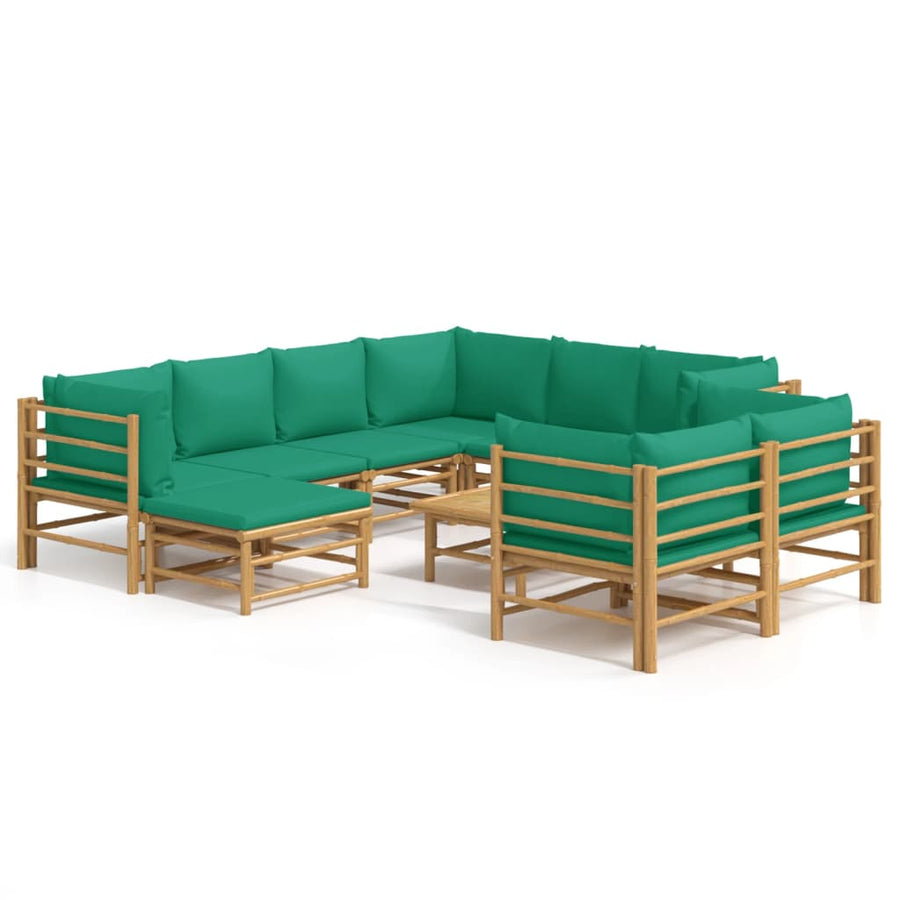 0-Delige Loungeset Met Kussens Bamboe Groen 5x hoek + 3x midden + voetensteun + Tafel