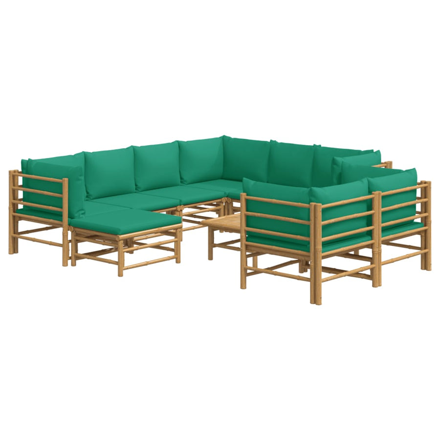 0-Delige Loungeset Met Kussens Bamboe Groen 5x hoek + 3x midden + voetensteun + Tafel