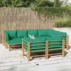 0-Delige Loungeset Met Kussens Bamboe Groen 5x hoek + 3x midden + voetensteun + Tafel