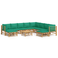 -Delige Loungeset Met Kussens Bamboe Groen 3x hoek + 5x midden + 2x voetensteun + Tafel