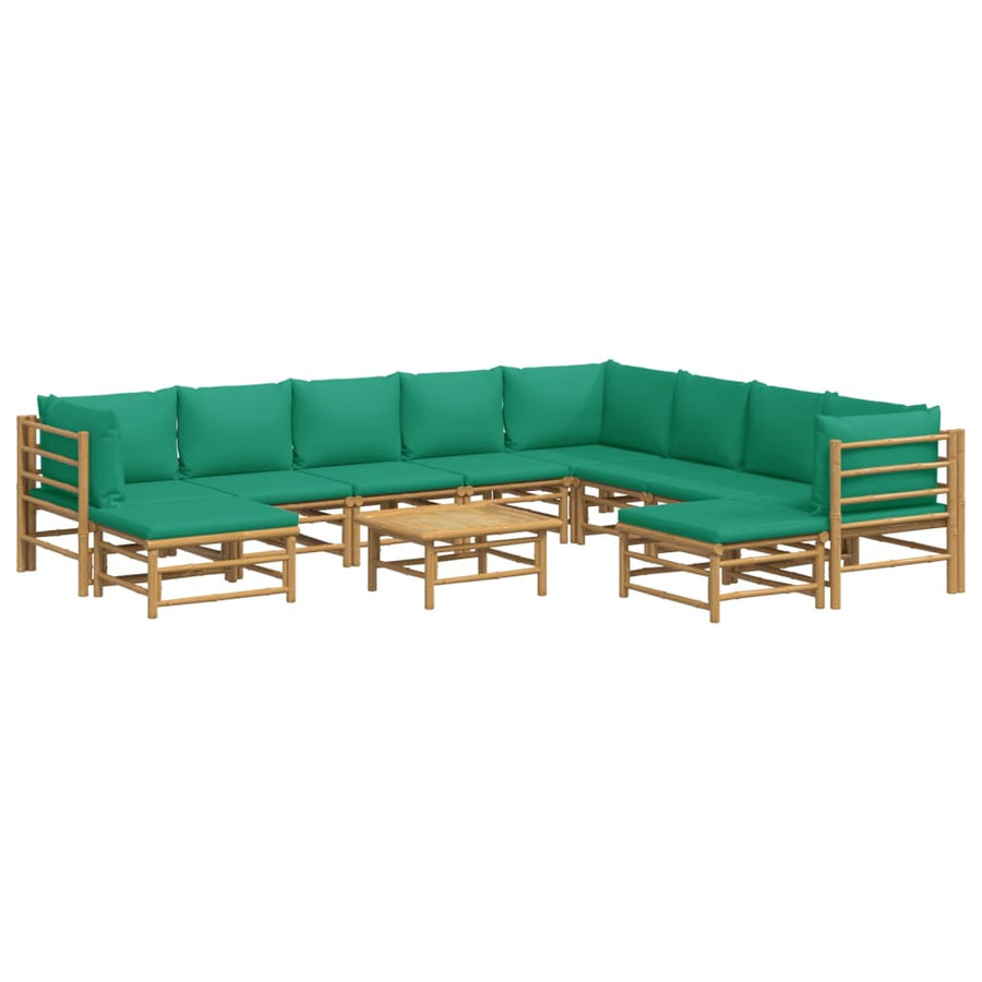 -Delige Loungeset Met Kussens Bamboe Groen 3x hoek + 5x midden + 2x voetensteun + Tafel