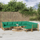 -Delige Loungeset Met Kussens Bamboe Groen 3x hoek + 5x midden + 2x voetensteun + Tafel