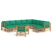 2-Delige Loungeset Met Kussens Bamboe Groen 3x corner + 5x middle + 2x footrest + chair + table