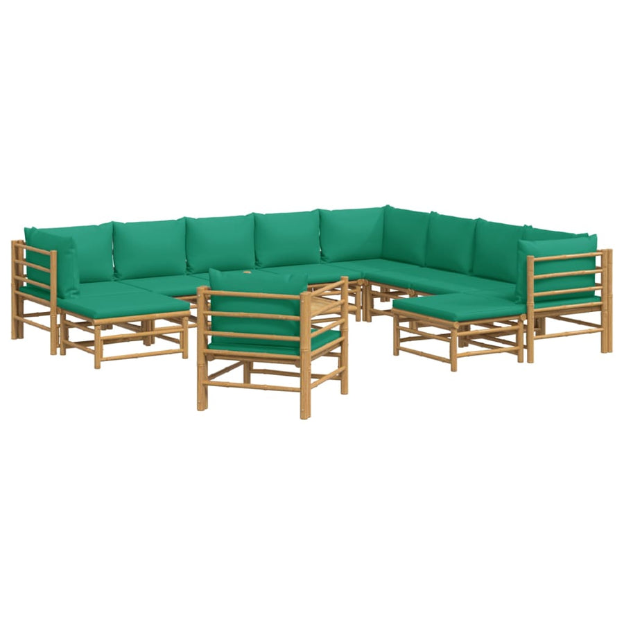 2-Delige Loungeset Met Kussens Bamboe Groen 3x corner + 5x middle + 2x footrest + chair + table