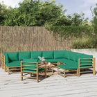 2-Delige Loungeset Met Kussens Bamboe Groen 3x corner + 5x middle + 2x footrest + chair + table