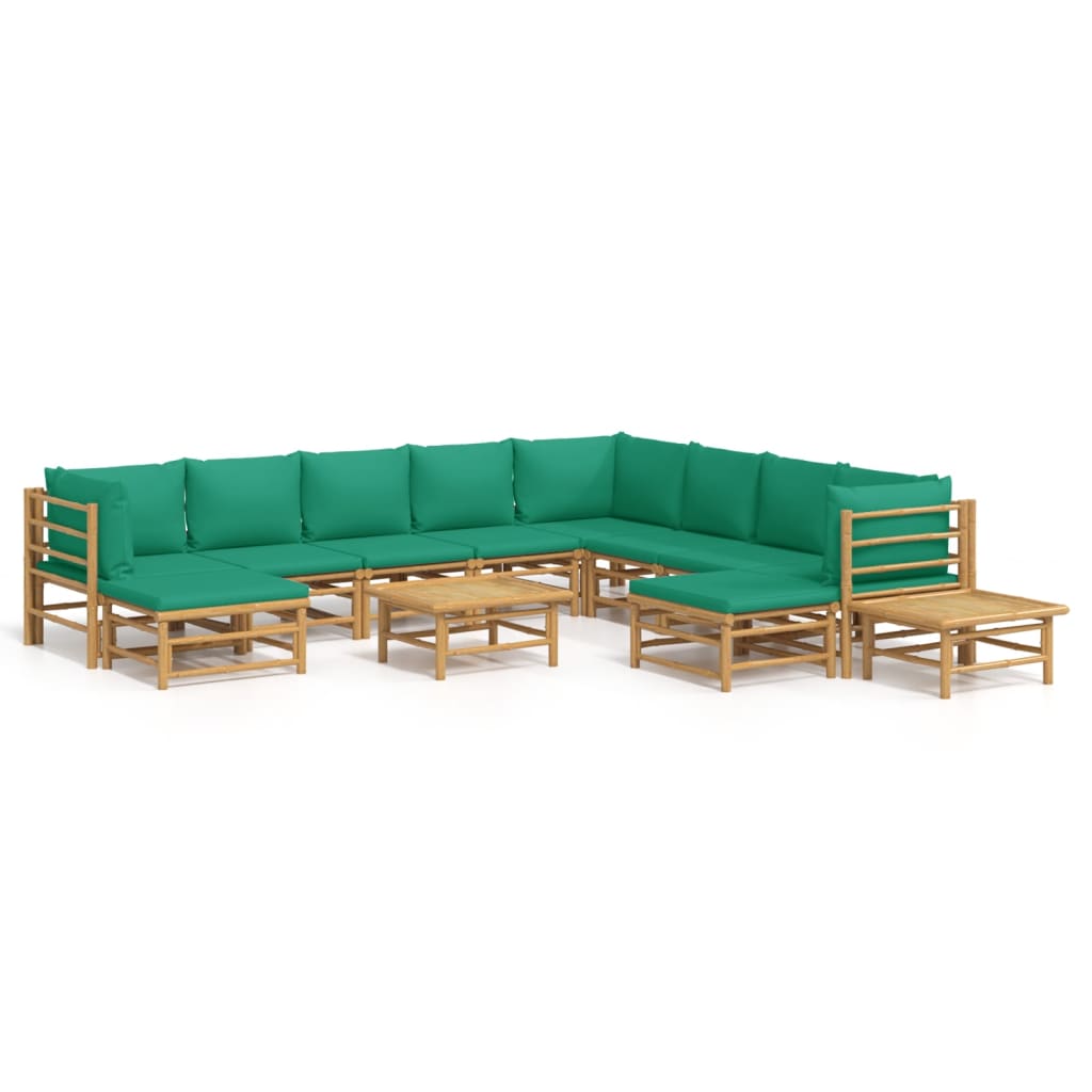 2-Delige Loungeset Met Kussens Bamboe Groen 3x hoek + 5x midden + 2x voetensteun + 2x Tafel