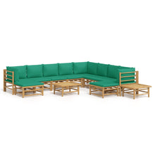2-Delige Loungeset Met Kussens Bamboe Groen 3x hoek + 5x midden + 2x voetensteun + 2x Tafel
