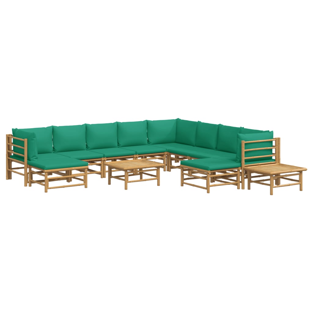 2-Delige Loungeset Met Kussens Bamboe Groen 3x hoek + 5x midden + 2x voetensteun + 2x Tafel