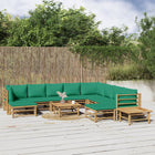 2-Delige Loungeset Met Kussens Bamboe Groen 3x hoek + 5x midden + 2x voetensteun + 2x Tafel