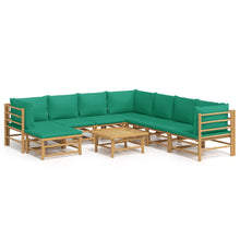 9-Delige Loungeset Met Kussens Bamboe Groen 3x hoek + 4x midden + voetensteun + Tafel