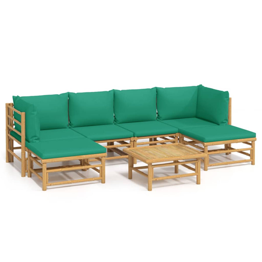 7-Delige Loungeset Met Kussens Bamboe Groen 2x hoek + 2x midden + 2x voetensteun + Tafel