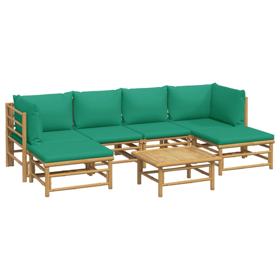 7-Delige Loungeset Met Kussens Bamboe Groen 2x hoek + 2x midden + 2x voetensteun + Tafel