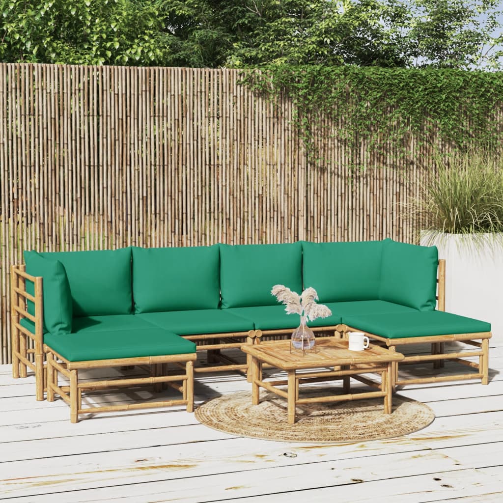 7-Delige Loungeset Met Kussens Bamboe Groen 2x hoek + 2x midden + 2x voetensteun + Tafel