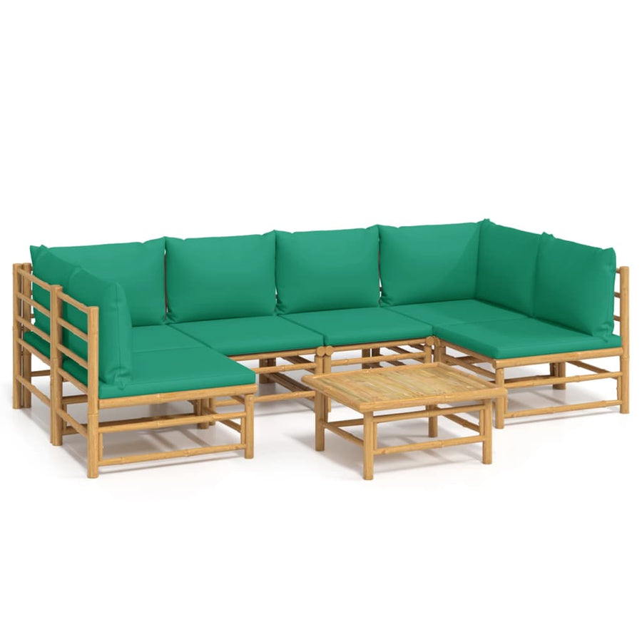 7-Delige Loungeset Met Kussens Bamboe Groen 2x corner + 4x chair + table