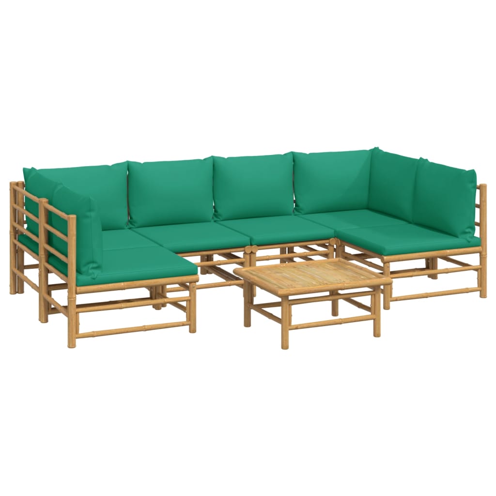 7-Delige Loungeset Met Kussens Bamboe Groen 2x corner + 4x chair + table