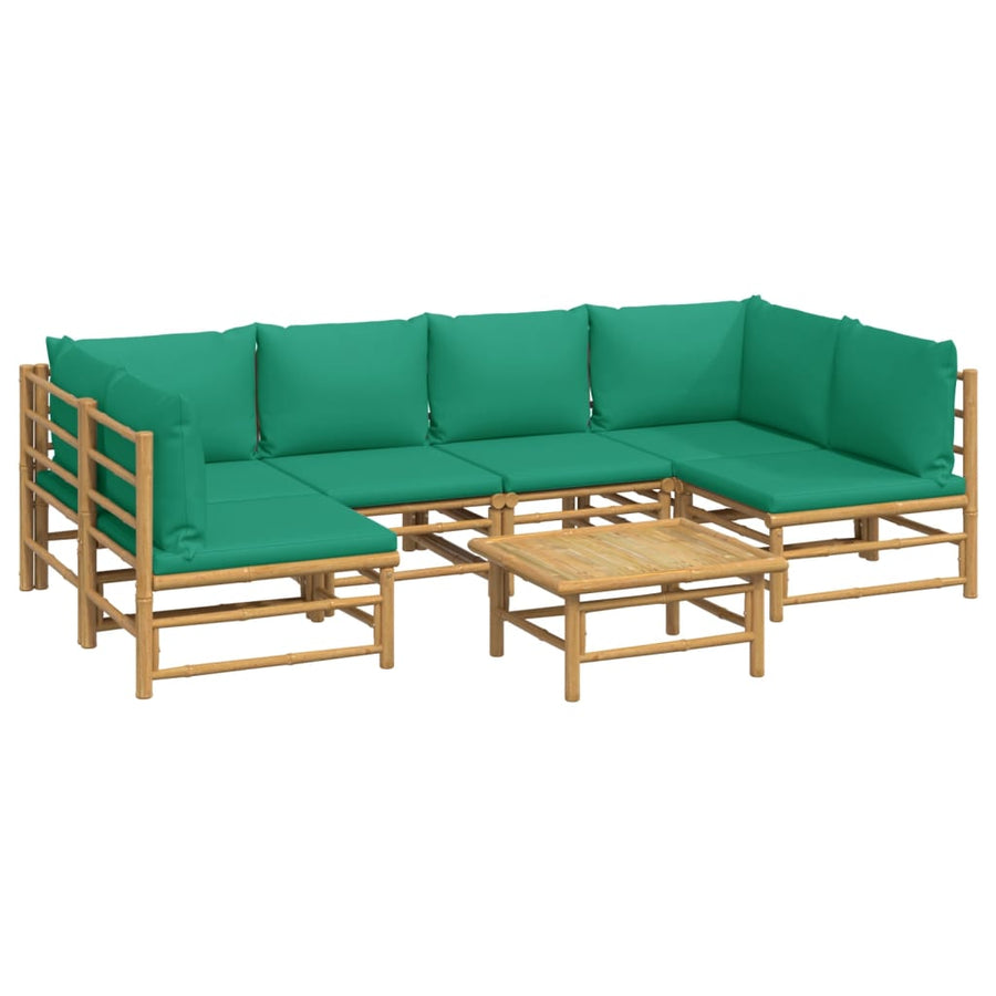 7-Delige Loungeset Met Kussens Bamboe Groen 2x corner + 4x chair + table