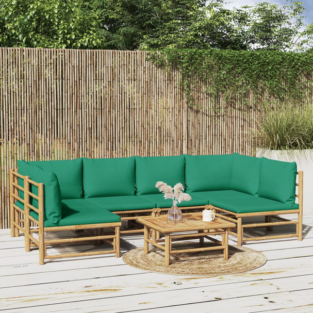 7-Delige Loungeset Met Kussens Bamboe Groen 2x corner + 4x chair + table