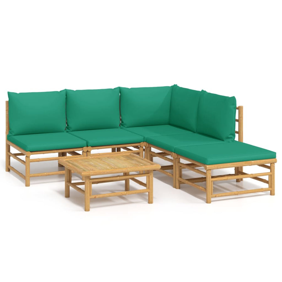 6-Delige Loungeset Met Kussens Bamboe Groen hoek + 3x midden + voetensteun + Tafel