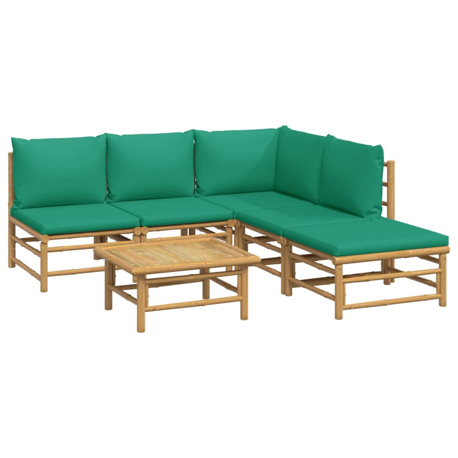 6-Delige Loungeset Met Kussens Bamboe Groen hoek + 3x midden + voetensteun + Tafel