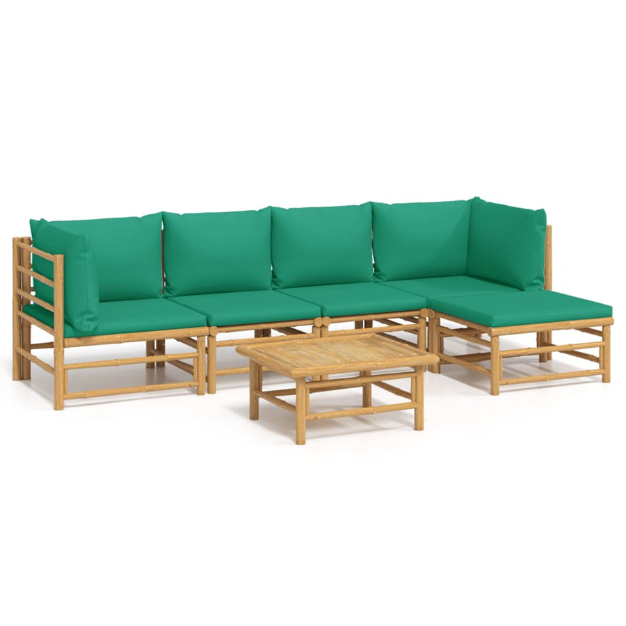 6-Delige Loungeset Met Kussens Bamboe Groen 2x hoek + 2x midden + Tafel + voetensteun
