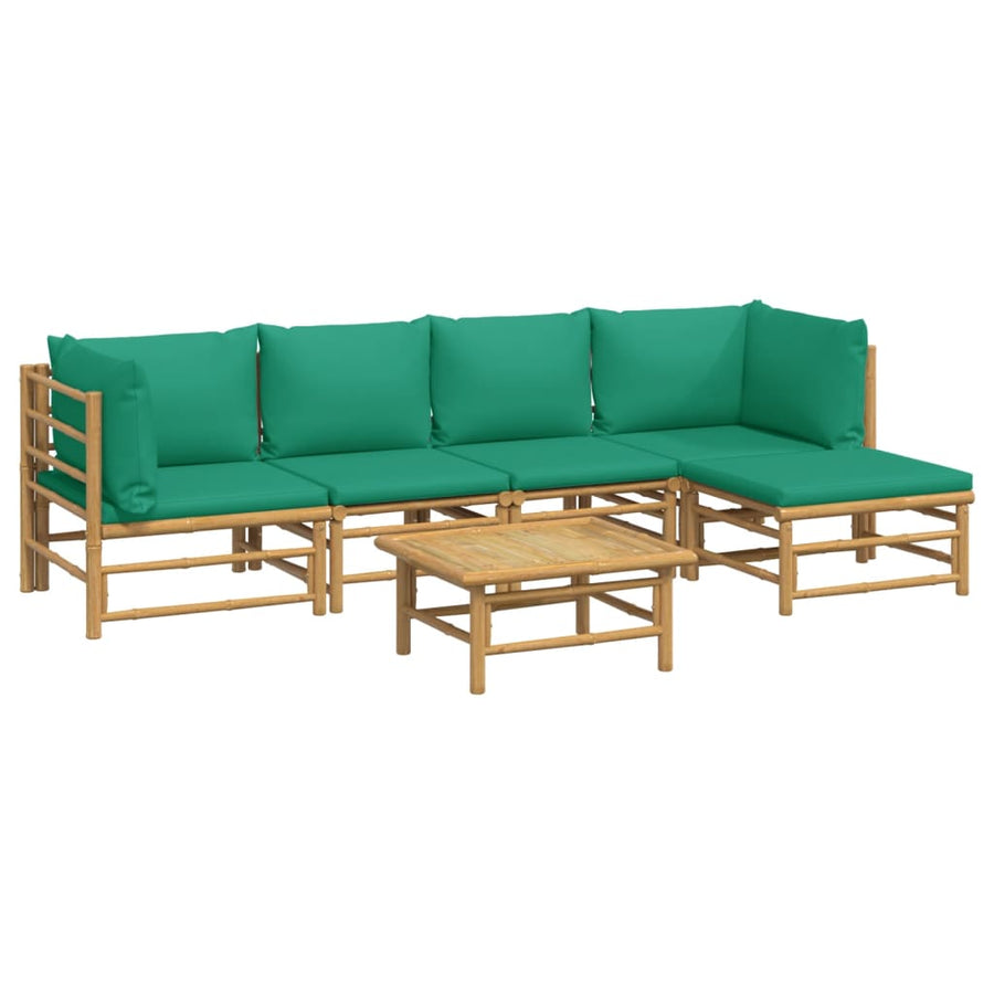 6-Delige Loungeset Met Kussens Bamboe Groen 2x hoek + 2x midden + Tafel + voetensteun