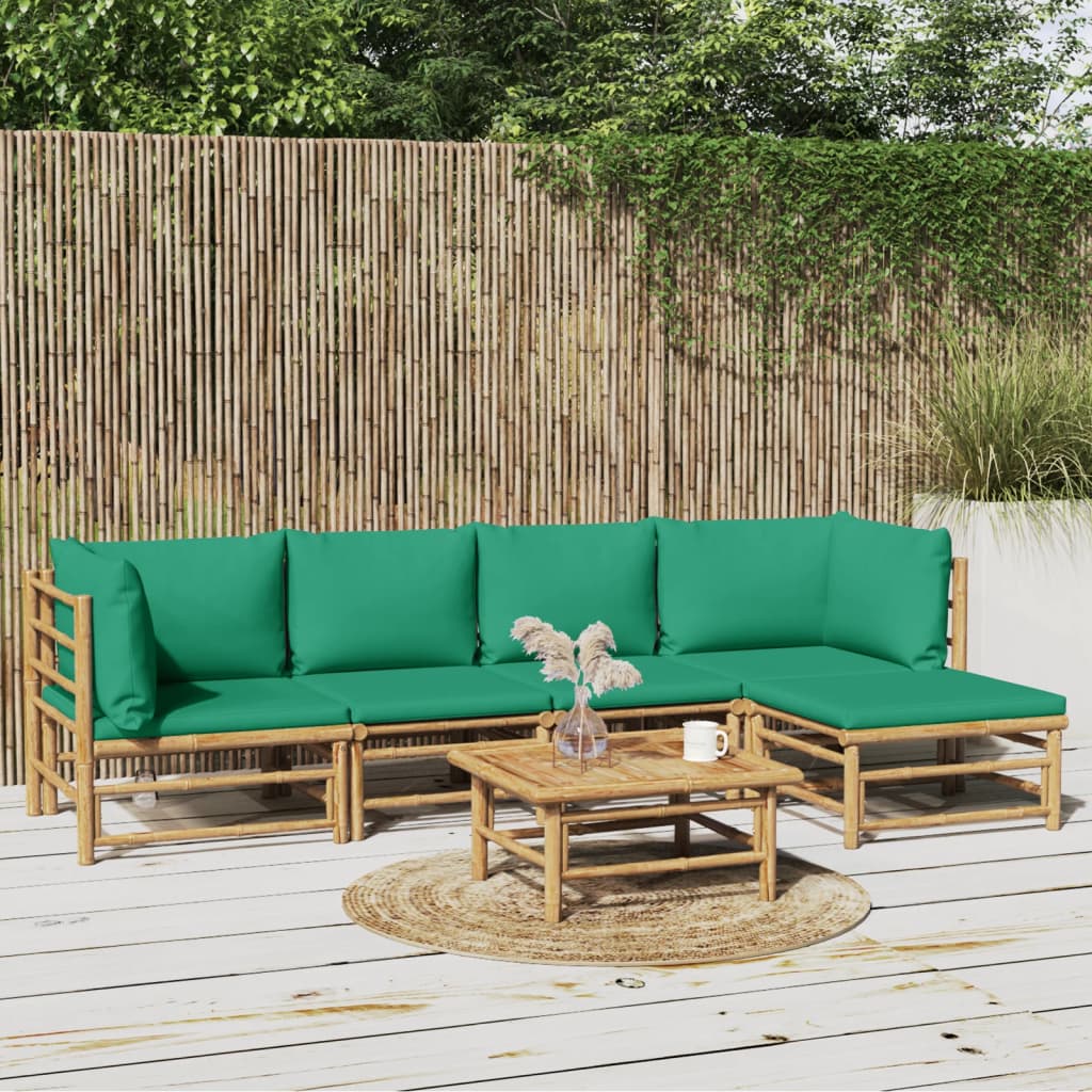 6-Delige Loungeset Met Kussens Bamboe Groen 2x hoek + 2x midden + Tafel + voetensteun
