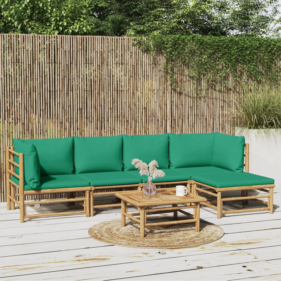 6-Delige Loungeset Met Kussens Bamboe Groen 2x hoek + 2x midden + Tafel + voetensteun