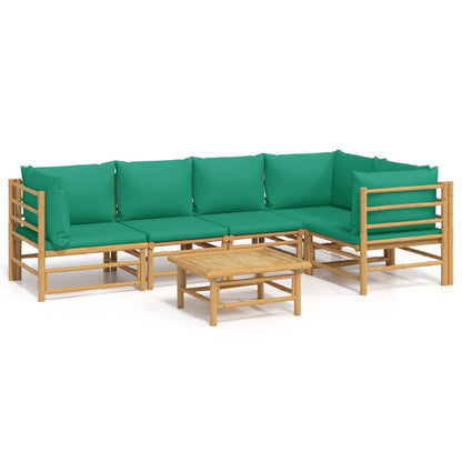 6-Delige Loungeset Met Kussens Bamboe Groen 3x corner + 2x chair + table
