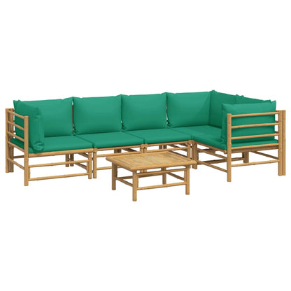 6-Delige Loungeset Met Kussens Bamboe Groen 3x corner + 2x chair + table
